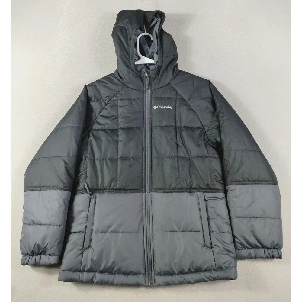 Columbia Jacket Youth Medium 10/12 Gray Hooded Puffer Insulated‎ Winter Gorpcore